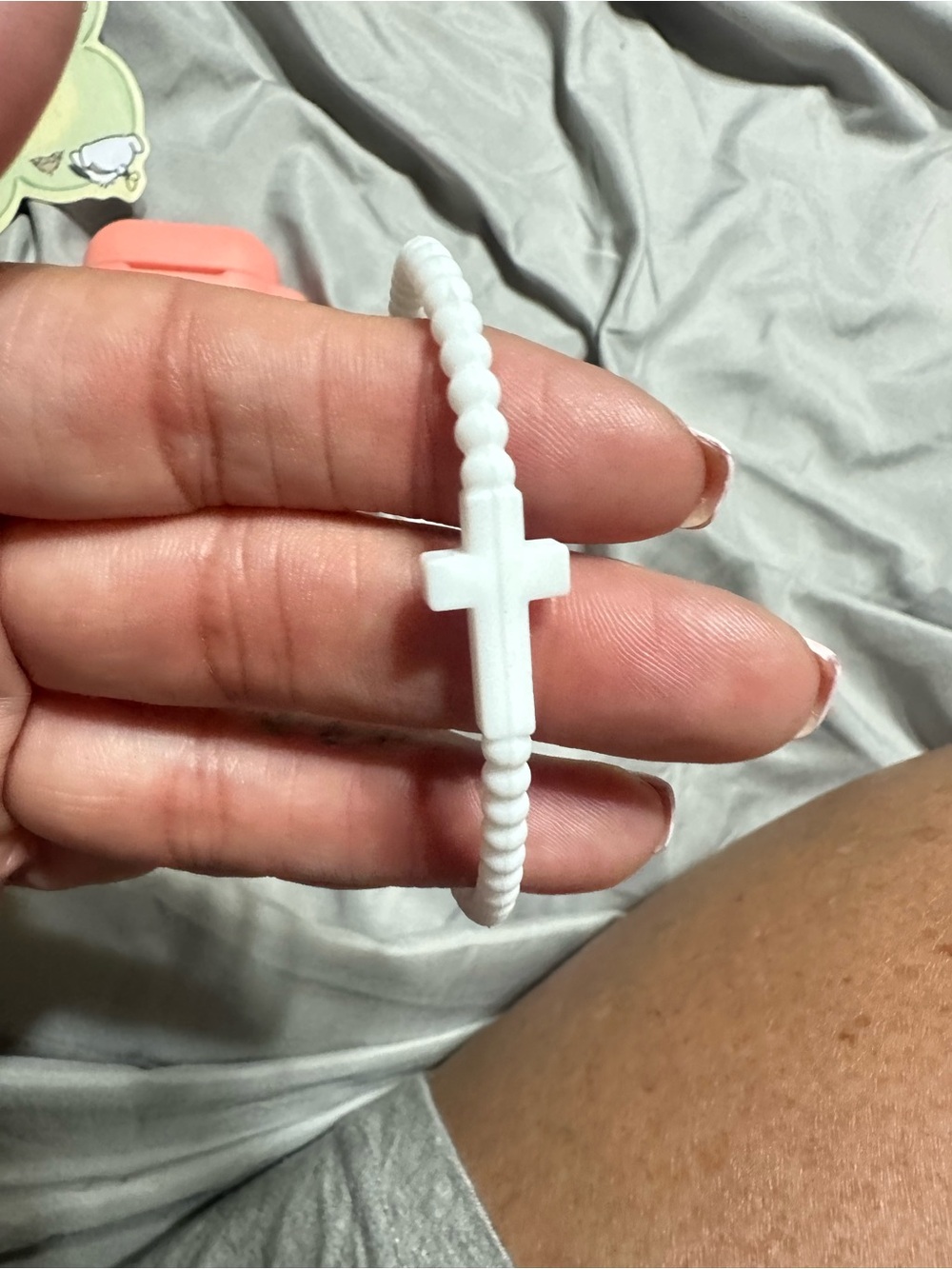 White Cross Stretch rubber Bracelet